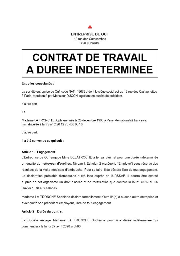 Contrat de travail - Vie-Pro